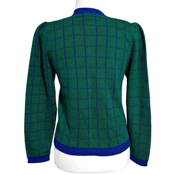 80s Laura Petites Alyzia Plaid Knit Cardigan Sweater Women's Size 8P Preppy Libr - Picture 2 of 10